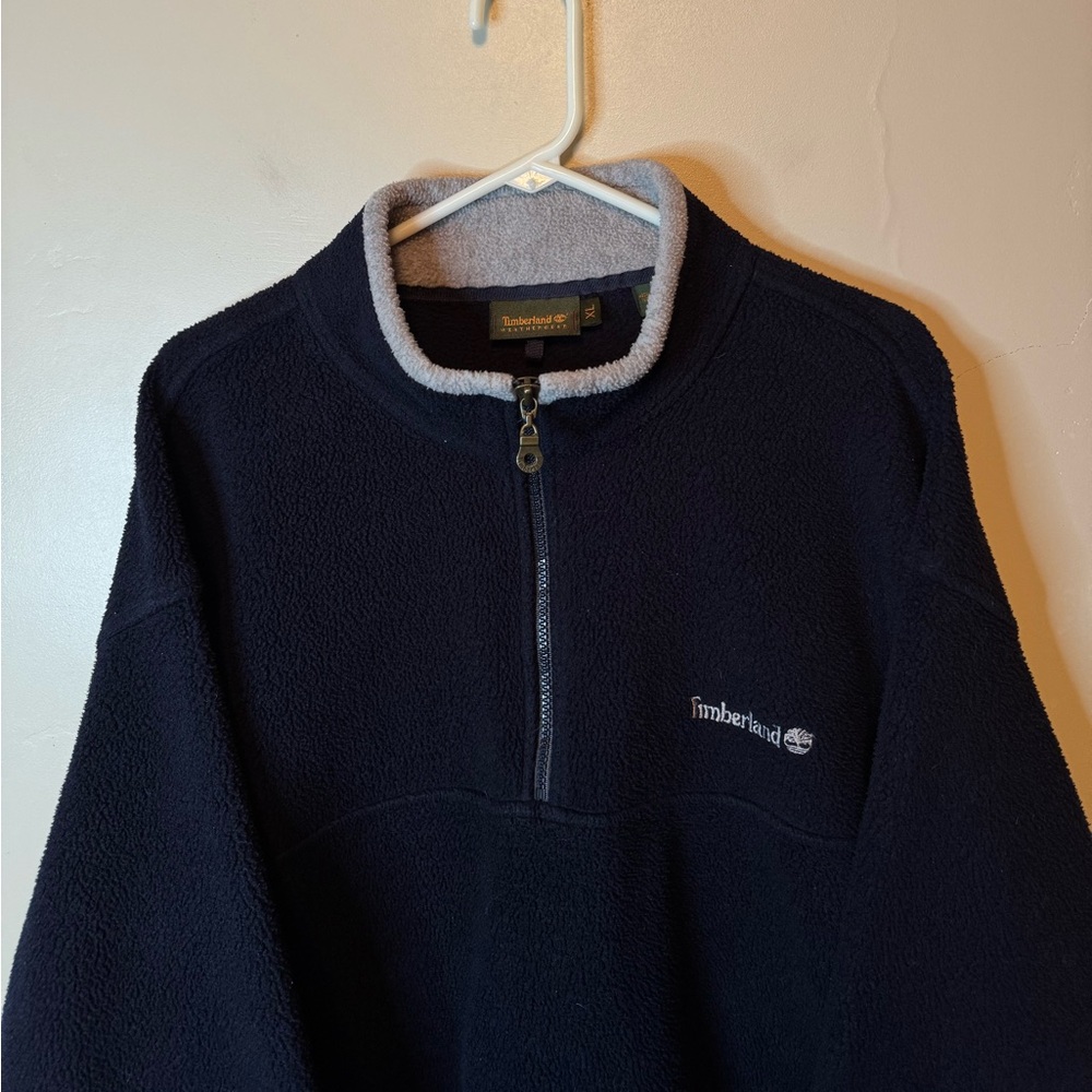 Vintage Timberland 1/4 Zip Fleece Pullover Sweatshirt Navy Gray Mens Size XL - Picture 3 of 8